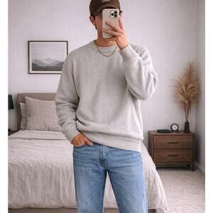 Grandpacore Streetstyle XL Light Gray Heavyweight Cotton Crewneck Sweater Preppy